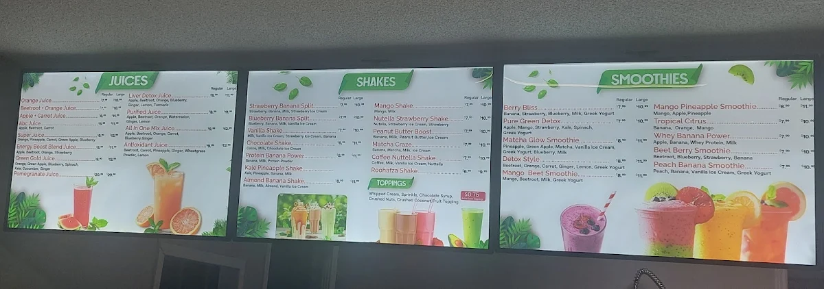 Menu, Juice Hub