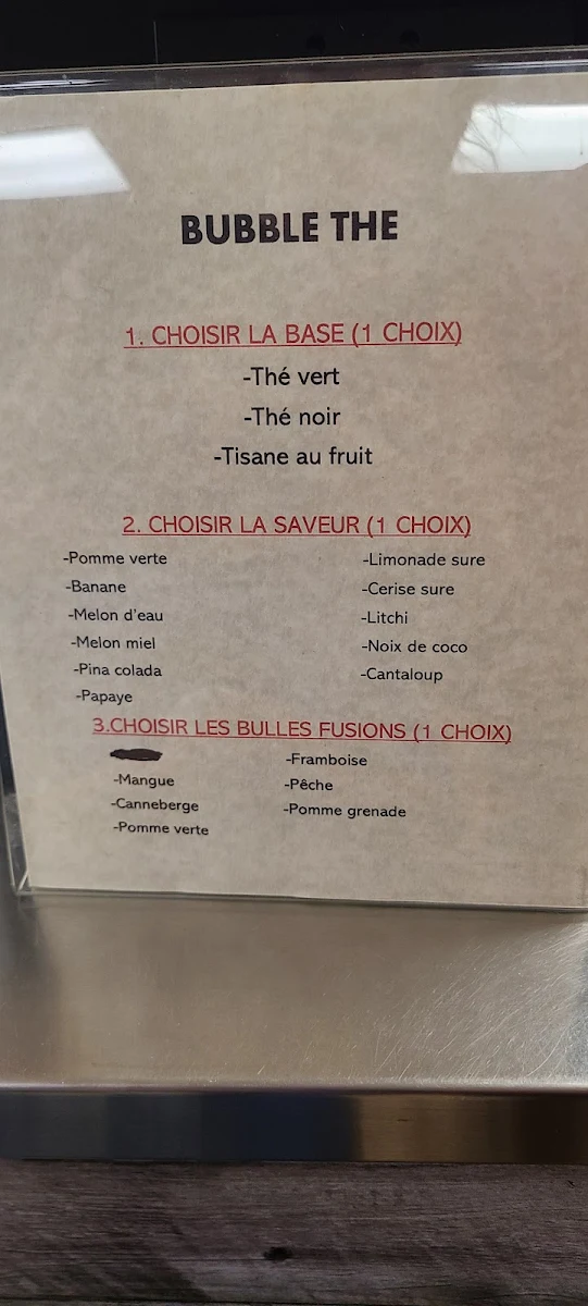 Menu, O' Sommet Glacé