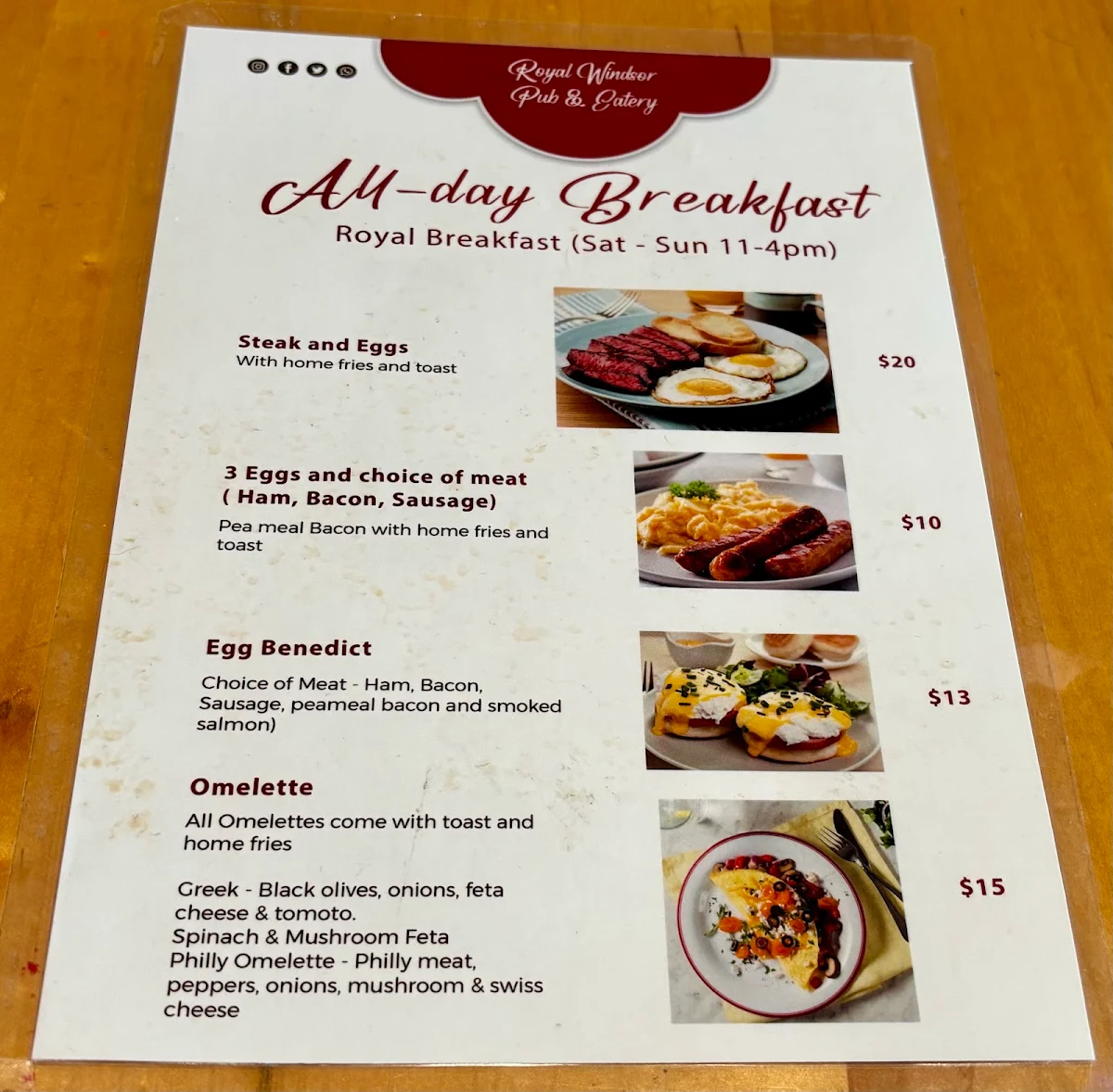 Menu, The Royal Windsor Pub & Eatery