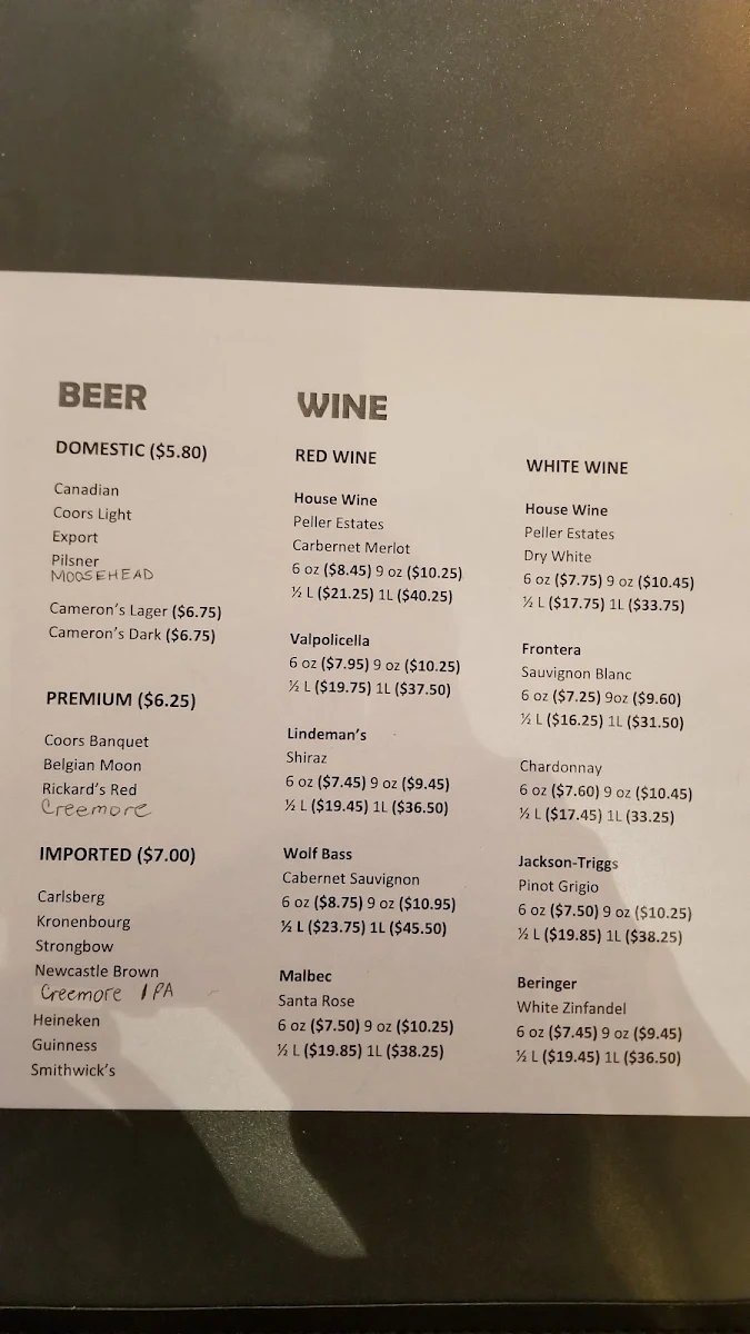 Menu, The Royal Windsor Pub & Eatery