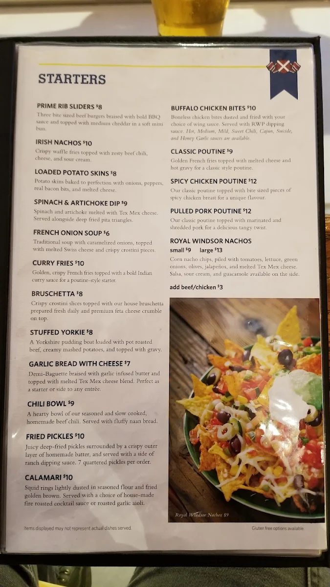 Menu, The Royal Windsor Pub & Eatery