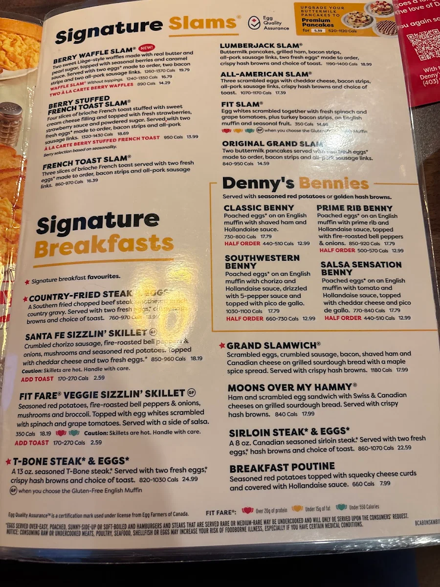 Menu, Denny's Restaurant Okotoks