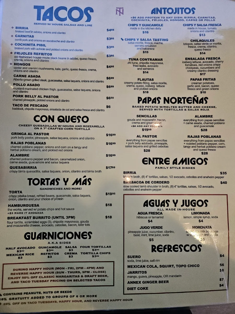Menu, Native Tongues Taqueria - Victoria Park