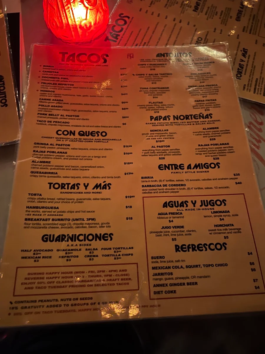 Menu, Native Tongues Taqueria - Victoria Park