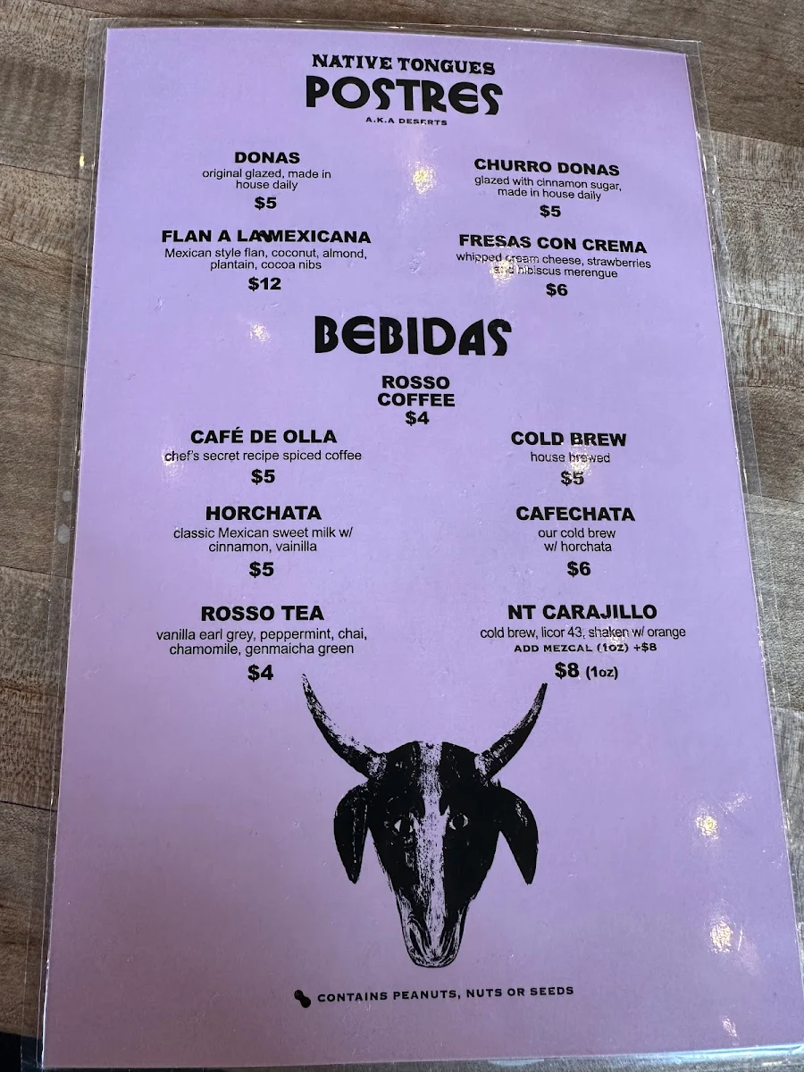 Menu, Native Tongues Taqueria - Victoria Park