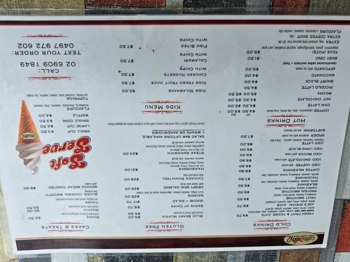 Menu, Cafe 2 Sixty 2