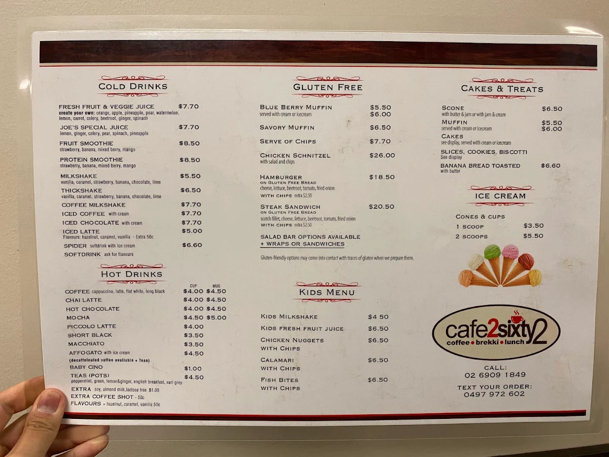 Menu, Cafe 2 Sixty 2