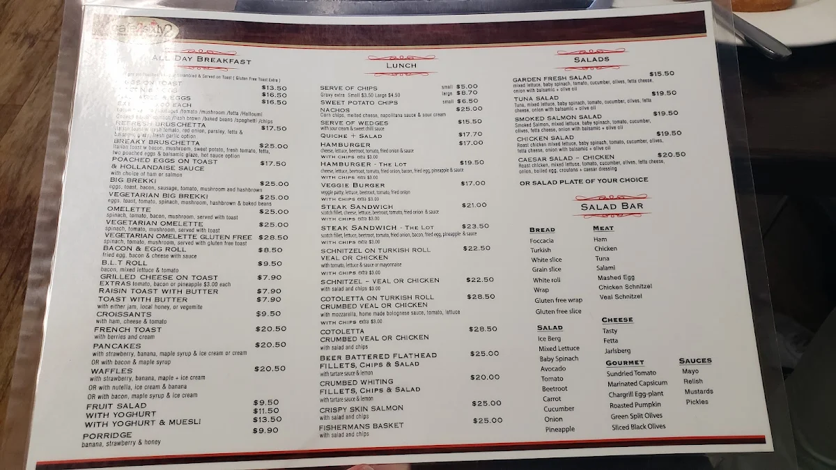 Menu, Cafe 2 Sixty 2