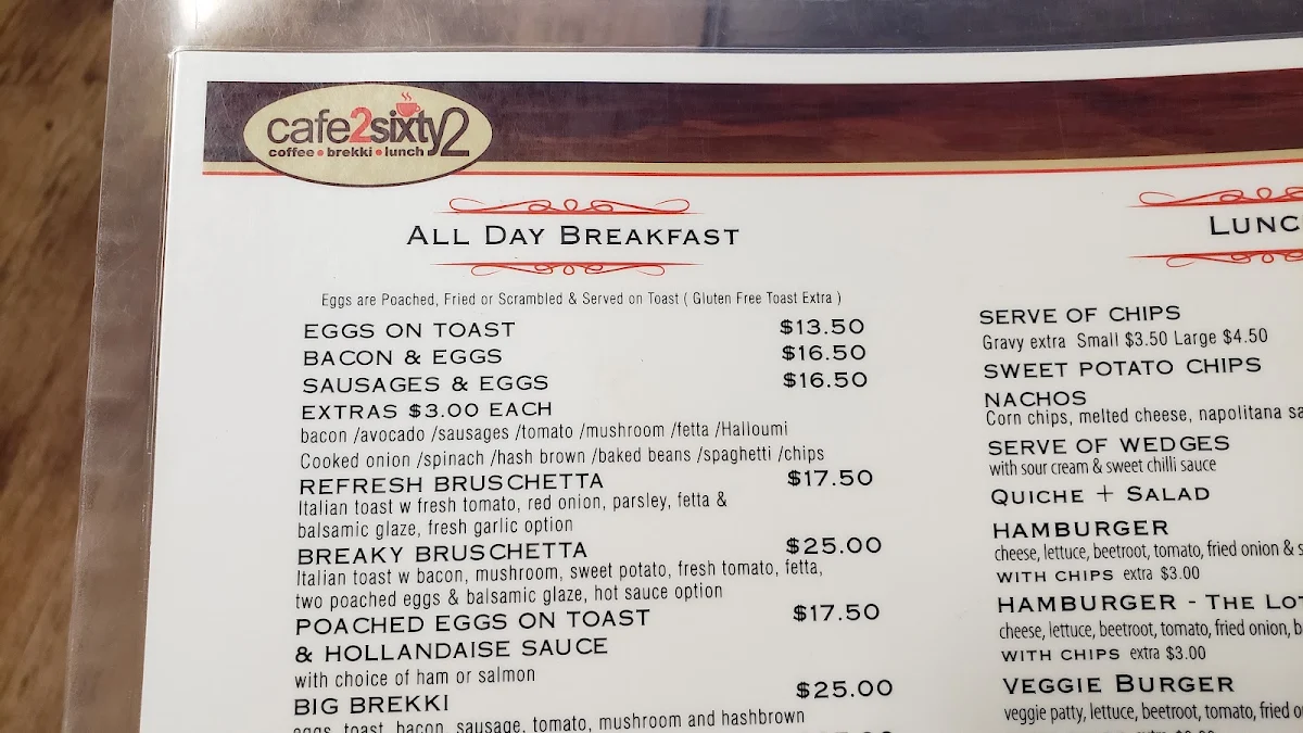 Menu, Cafe 2 Sixty 2