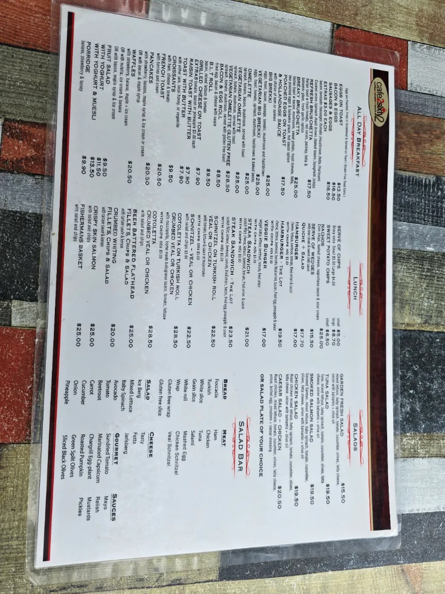Menu, Cafe 2 Sixty 2