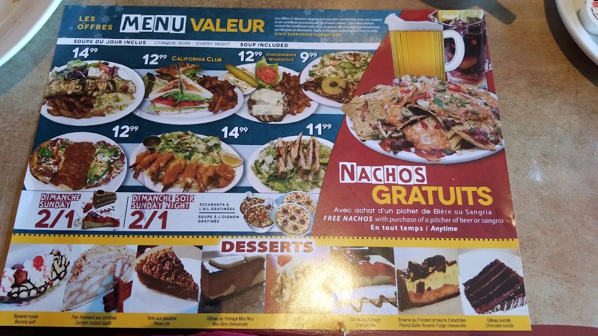 Menu, Restaurant Dorval