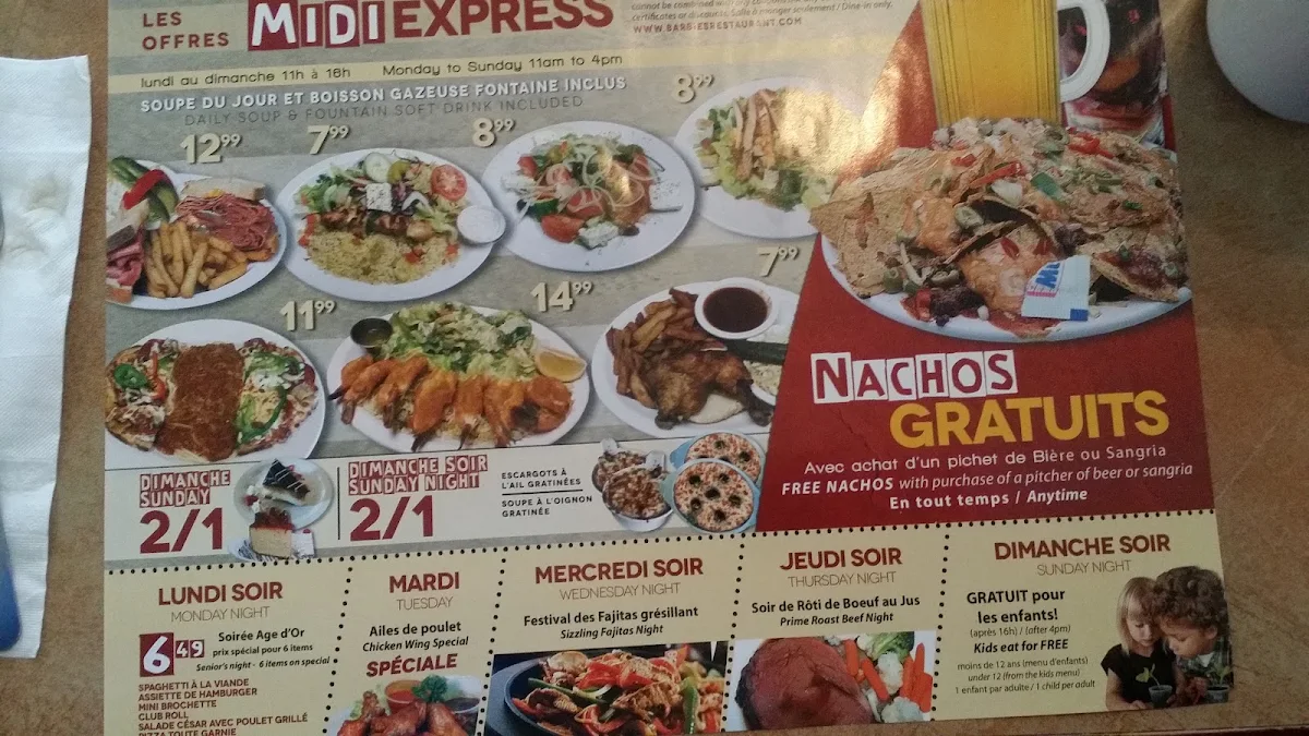 Menu, Restaurant Dorval