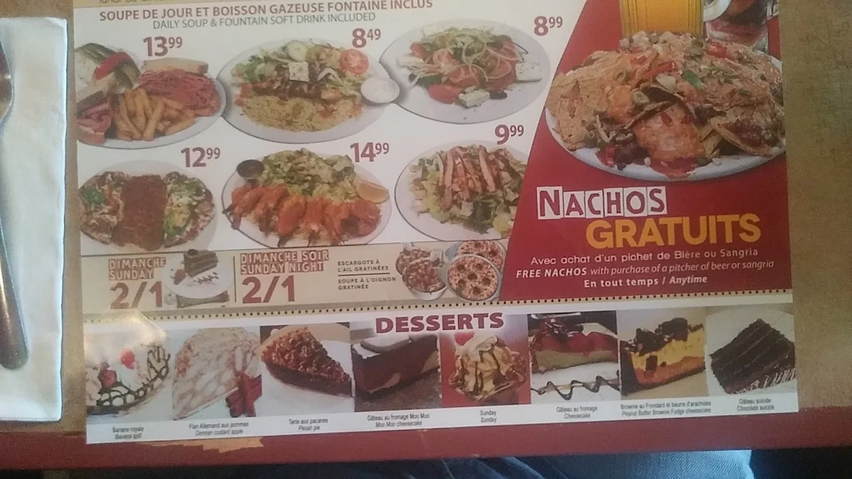 Menu, Restaurant Dorval