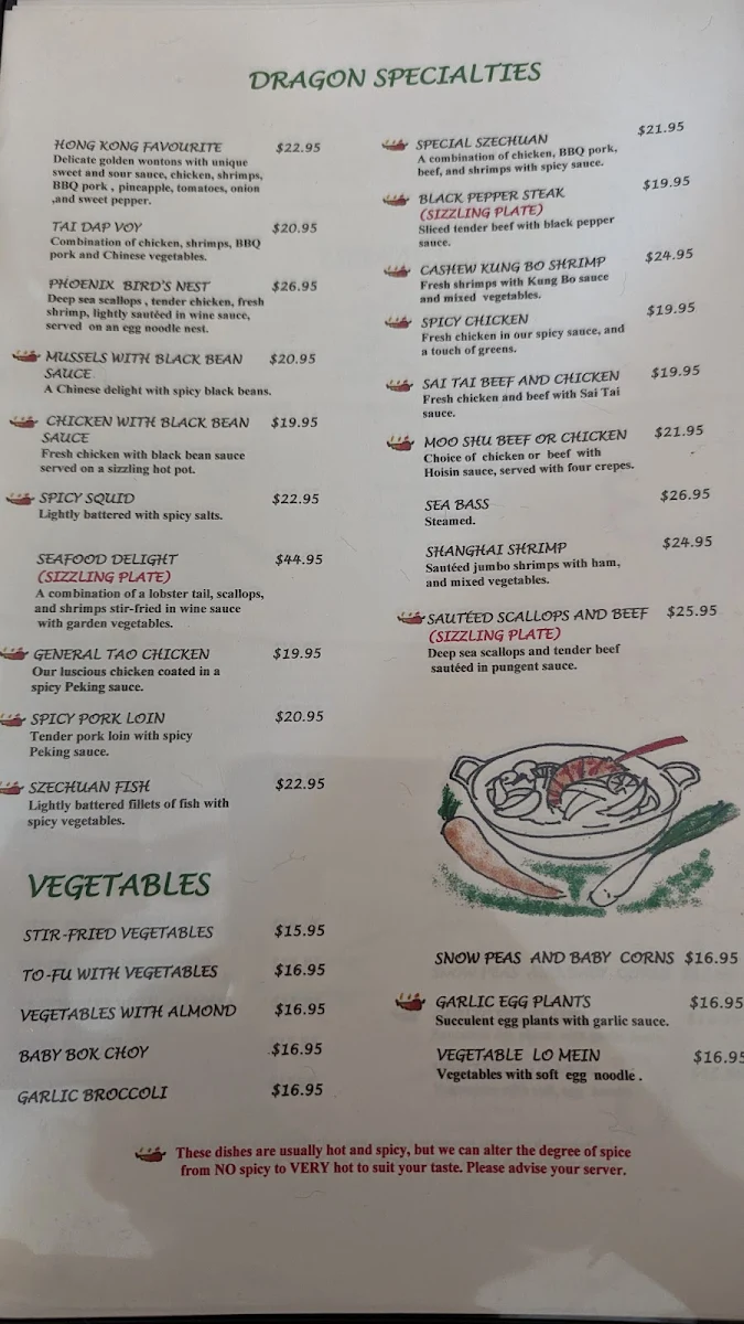 Menu, House of Dragon