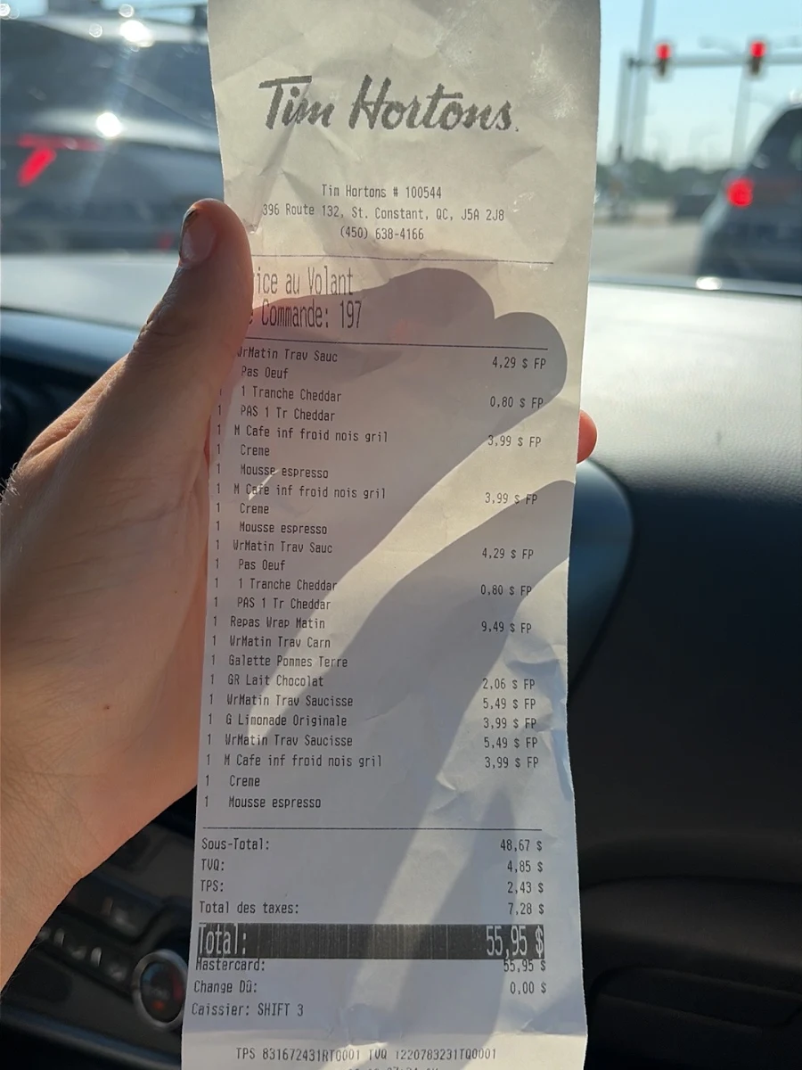 Menu, Tim Hortons
