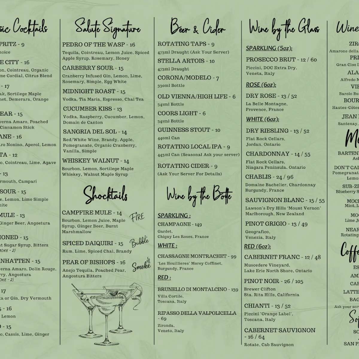 Menu, Salute Resto + Bar