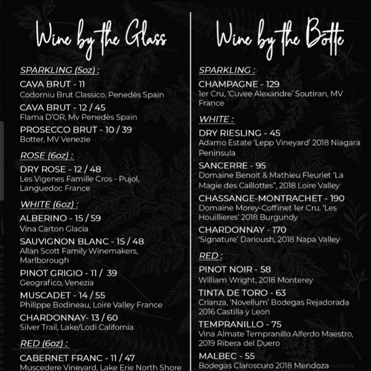 Menu, Salute Resto + Bar