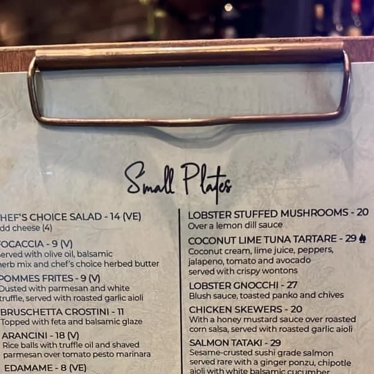 Menu, Salute Resto + Bar