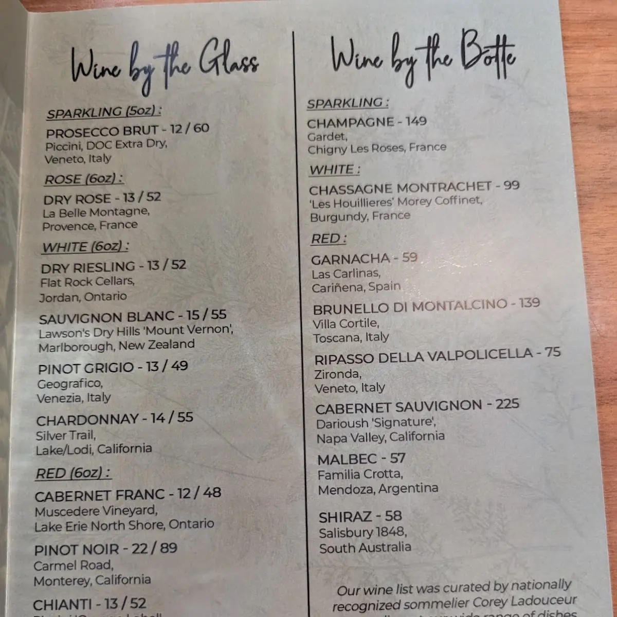 Menu, Salute Resto + Bar