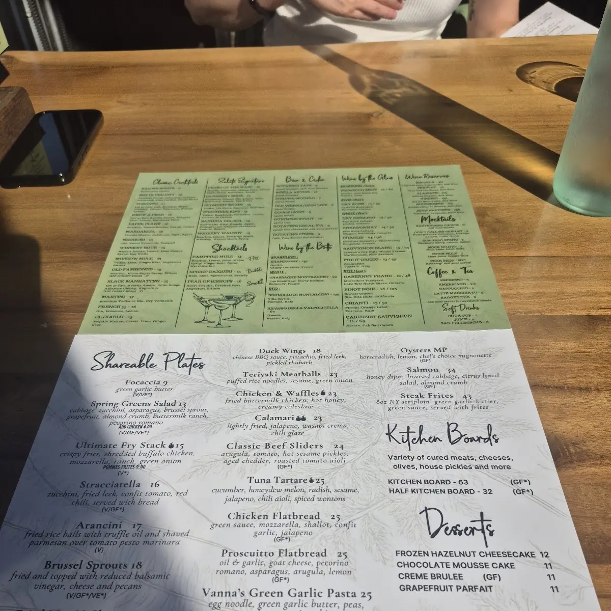 Menu, Salute Resto + Bar
