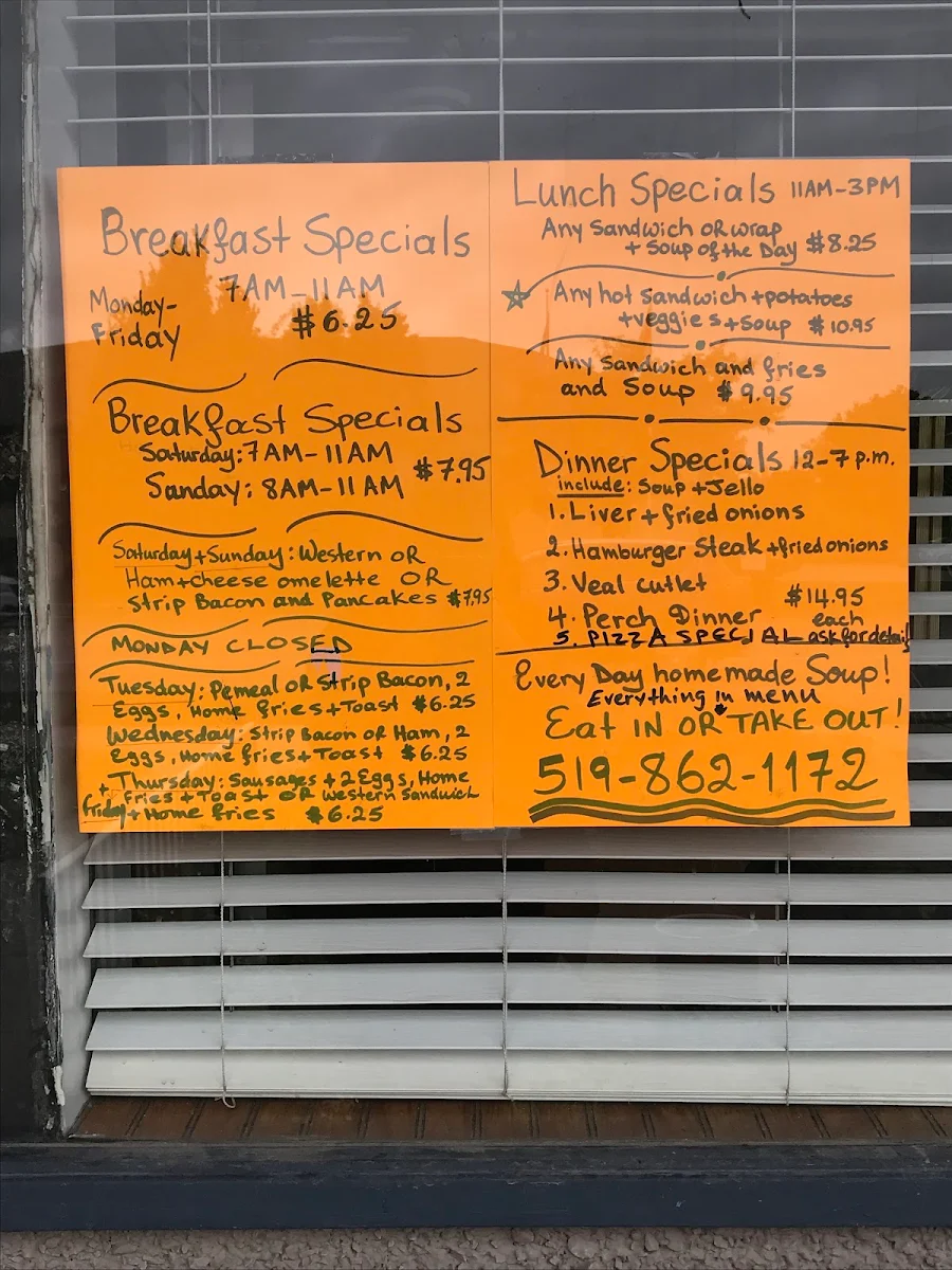 Menu, Corunna Breakfast Co