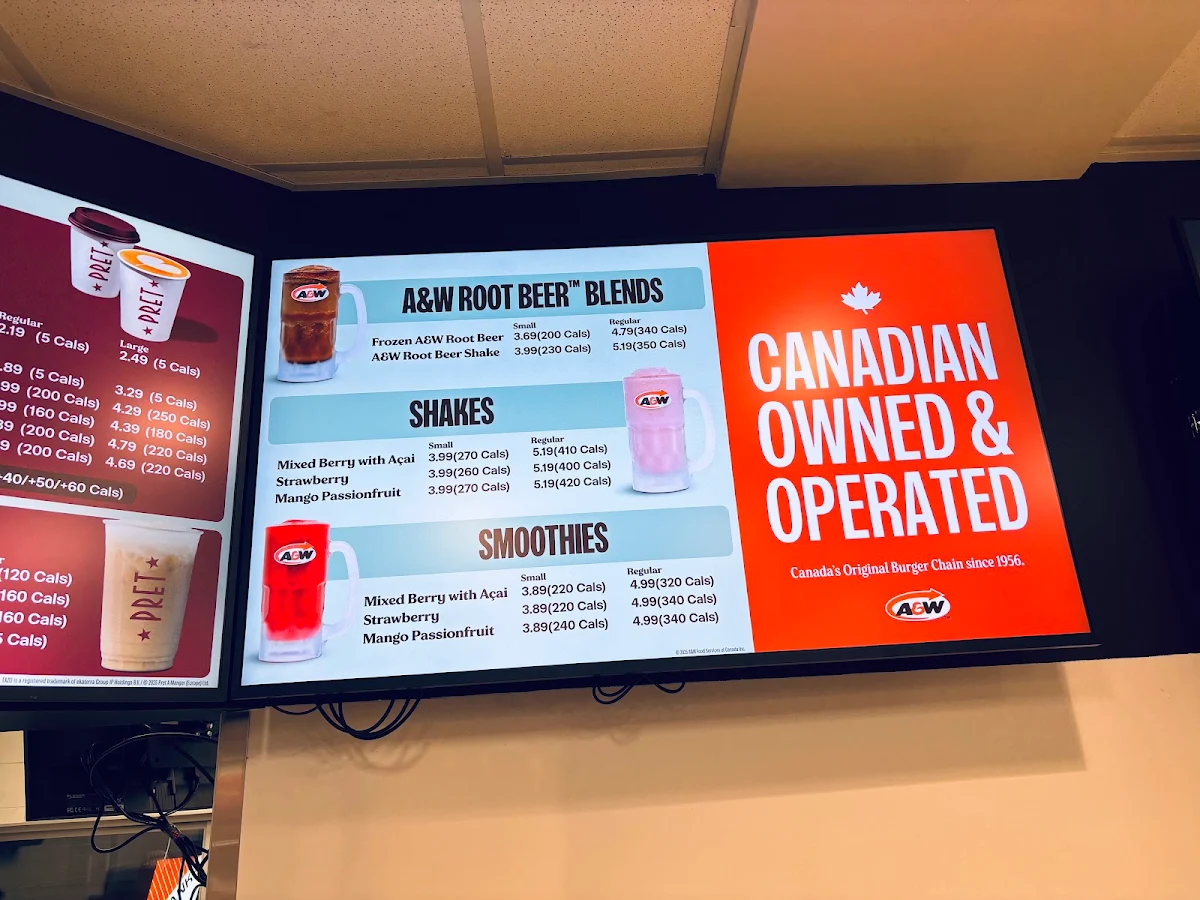 Menu, A&W Canada