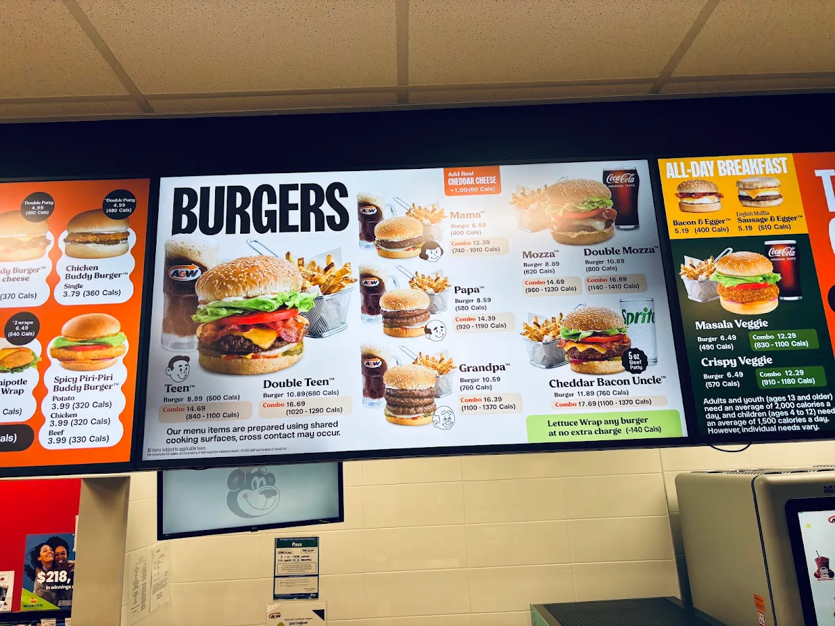 Menu, A&W Canada