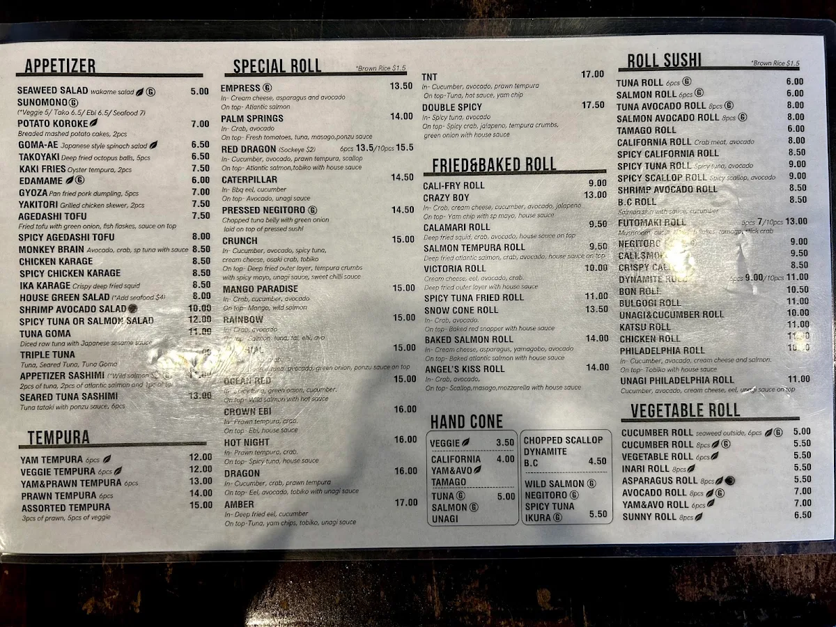 Menu, Oak Bay Bon Sushi