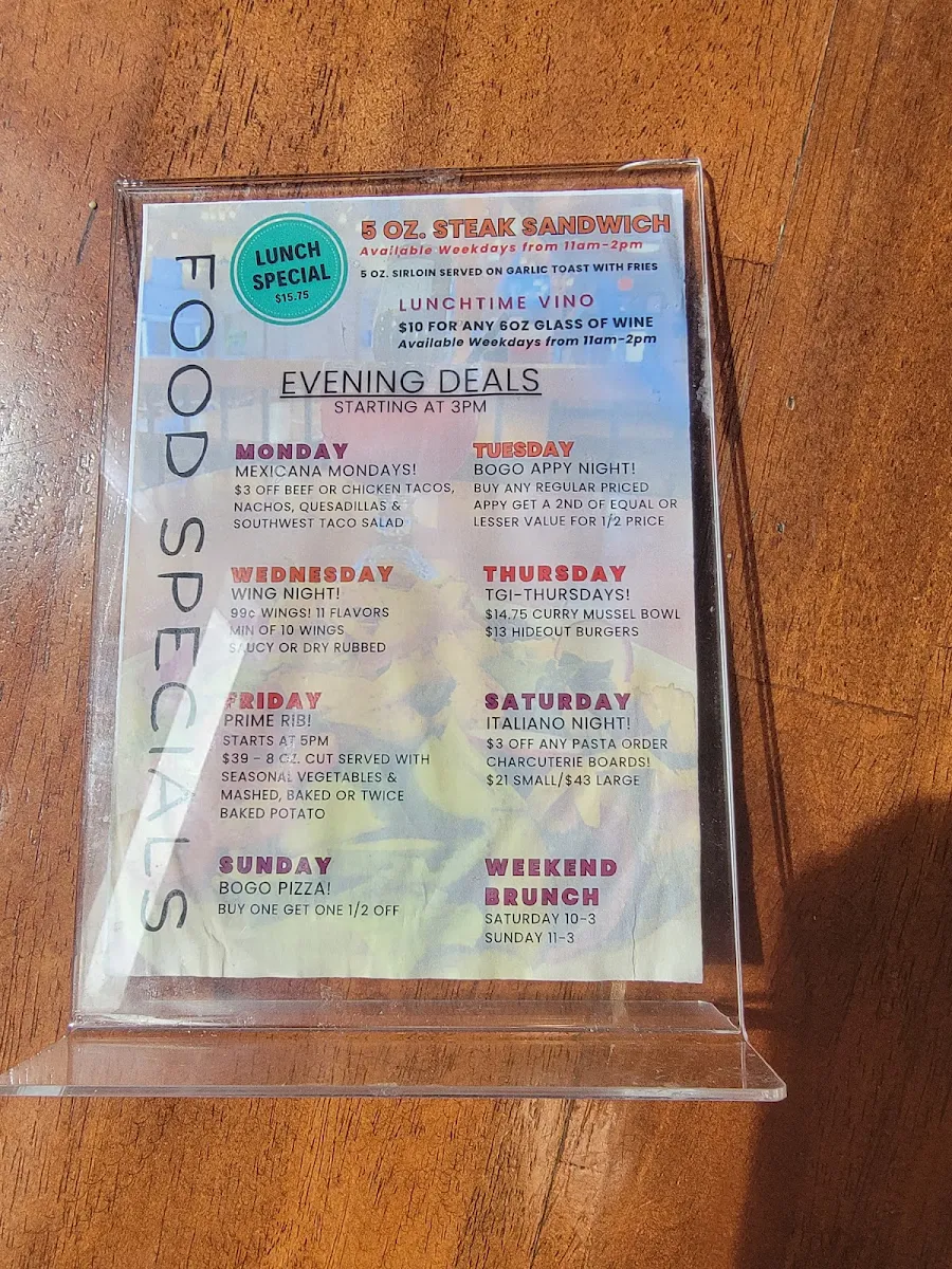 Menu, The Hideout