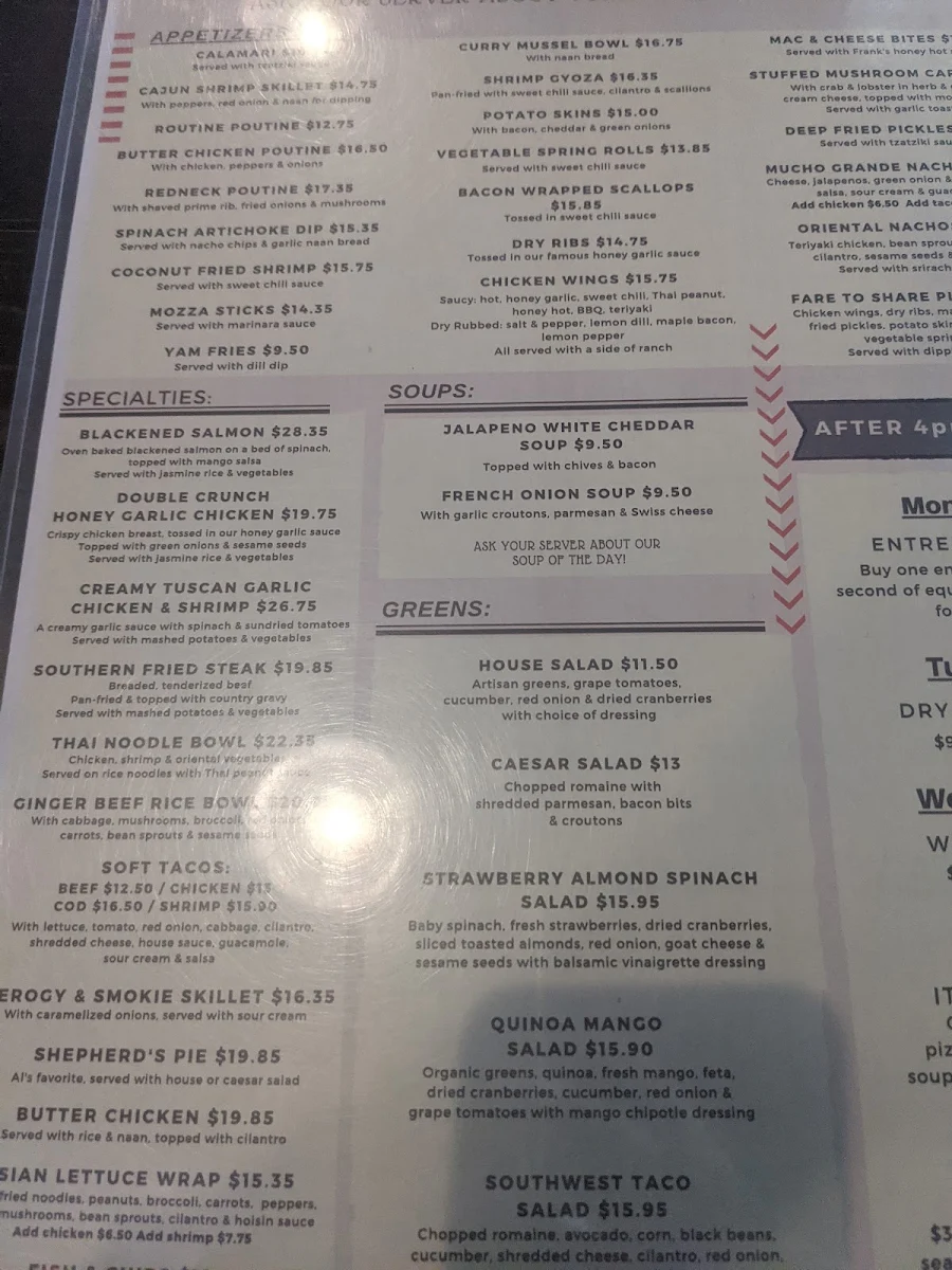 Menu, The Hideout