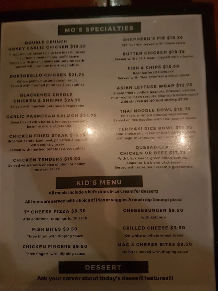Menu, The Hideout