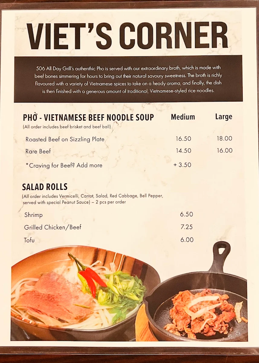 Menu, 506 All Day Grill