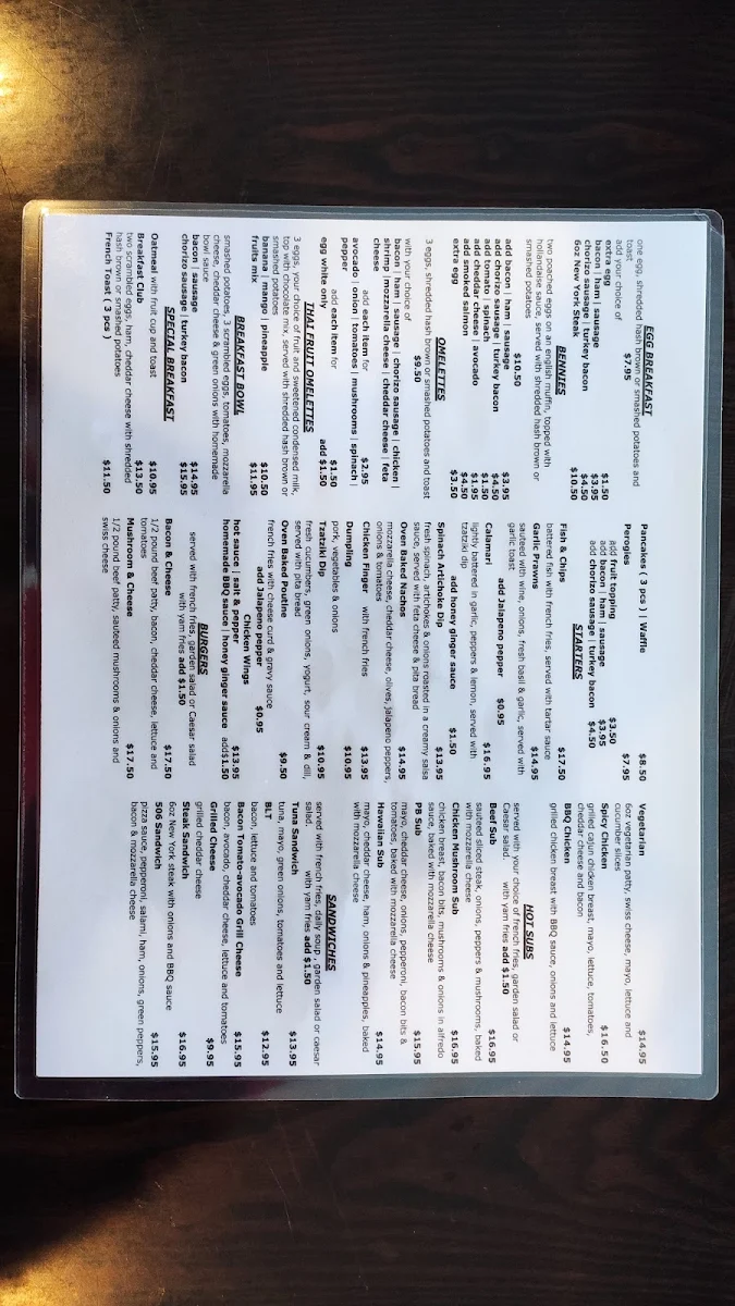 Menu, 506 All Day Grill