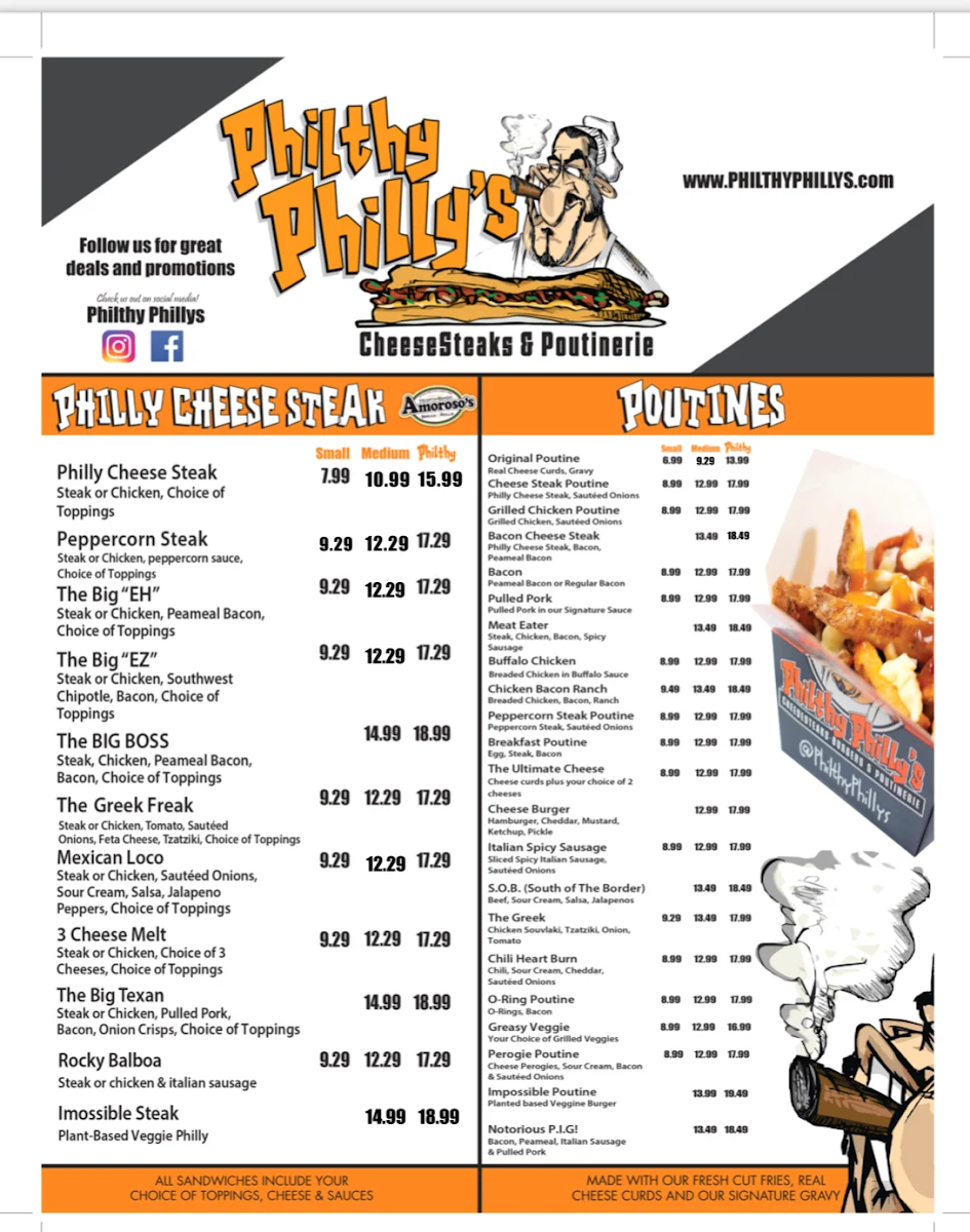 Menu, Philthy Phillys Brampton