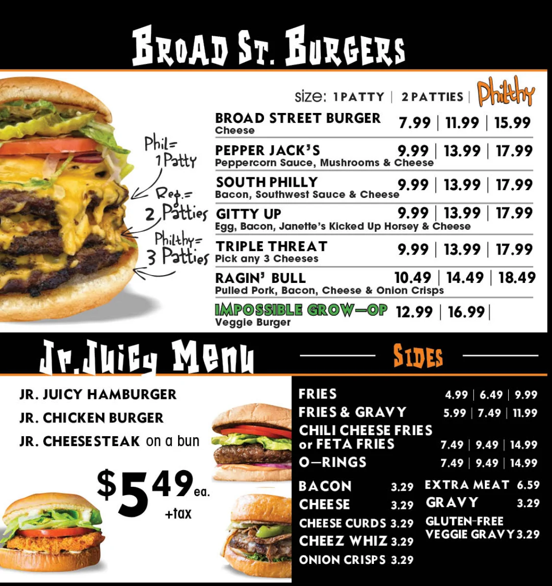 Menu, Philthy Phillys Brampton
