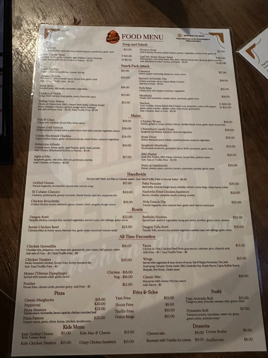 Menu, BEERTALES KITCHEN AND BAR