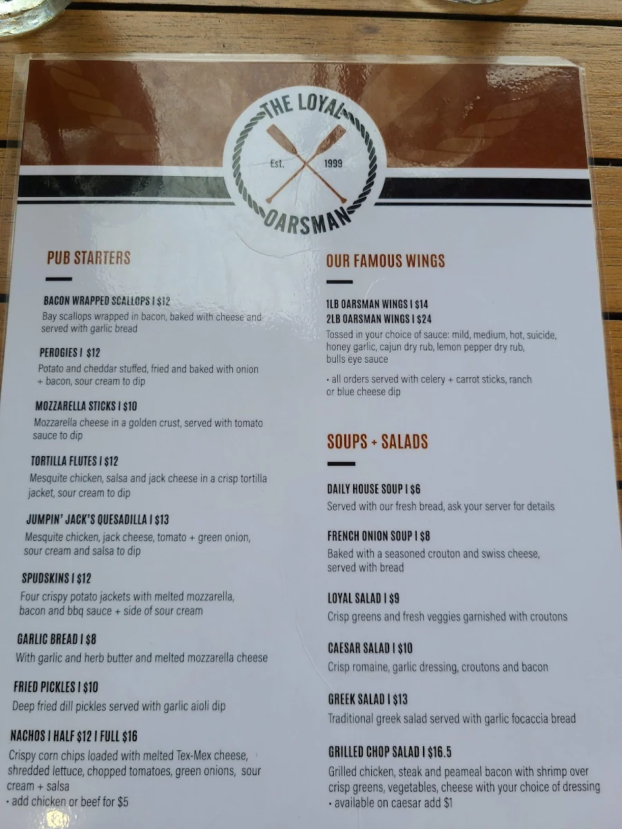 Menu, The Loyal Oarsman