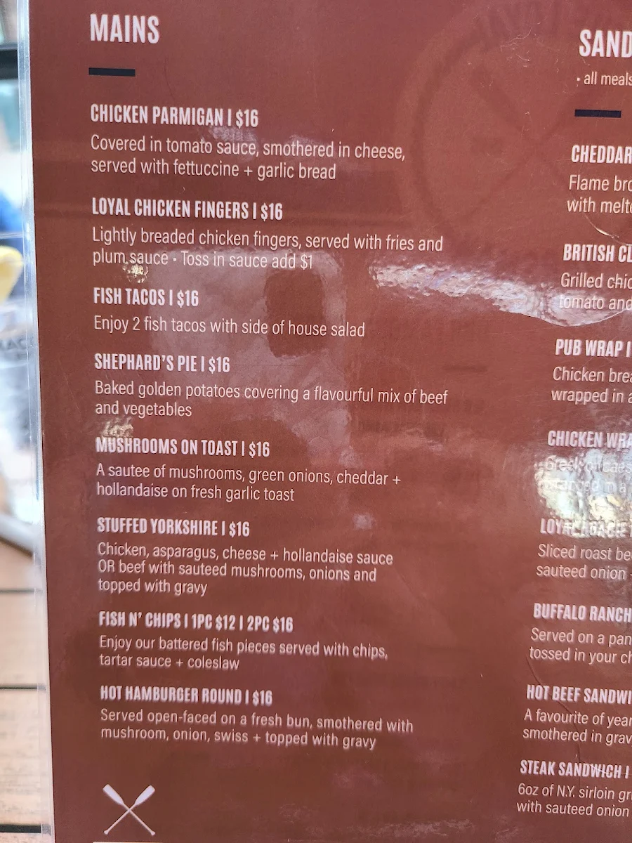 Menu, The Loyal Oarsman