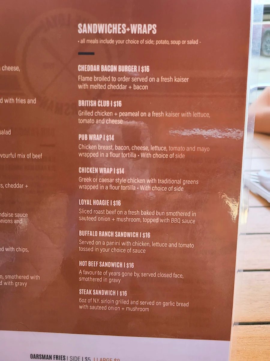 Menu, The Loyal Oarsman