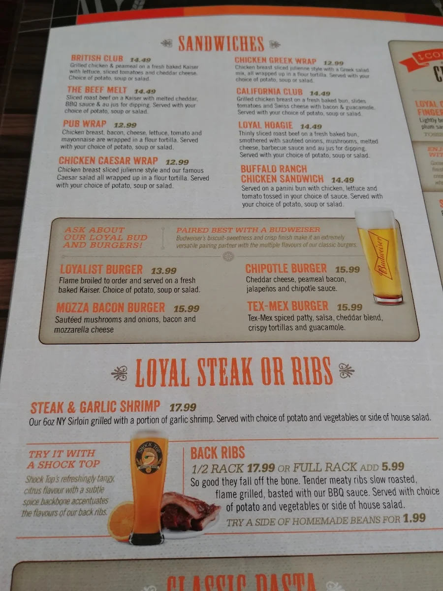 Menu, The Loyal Oarsman