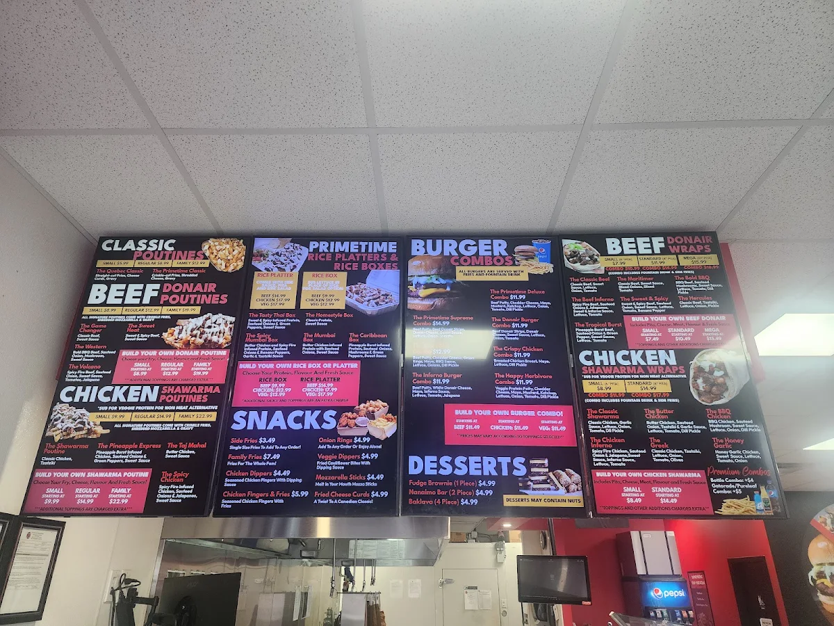 Menu, PrimeTime Donair & Poutine