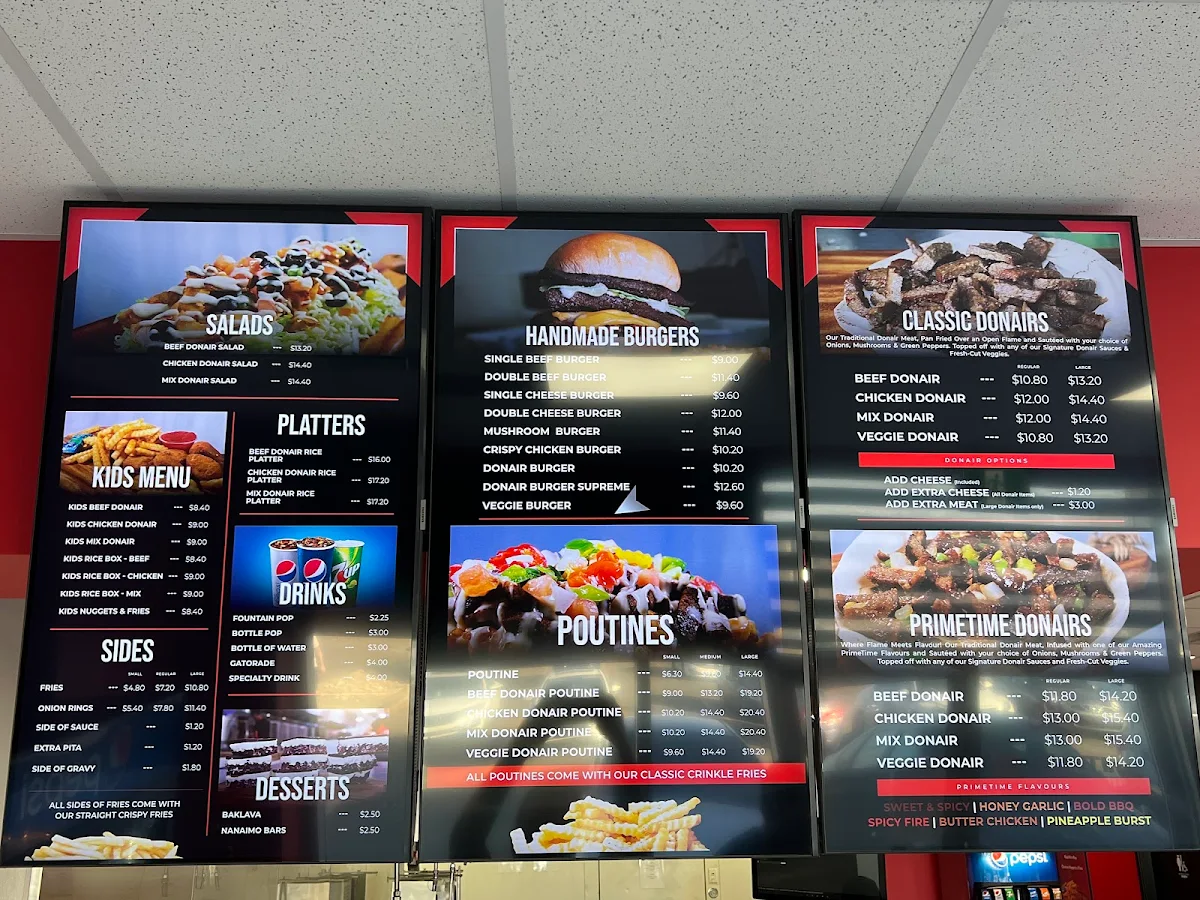 Menu, PrimeTime Donair & Poutine