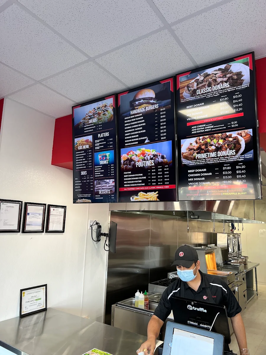 Menu, PrimeTime Donair & Poutine