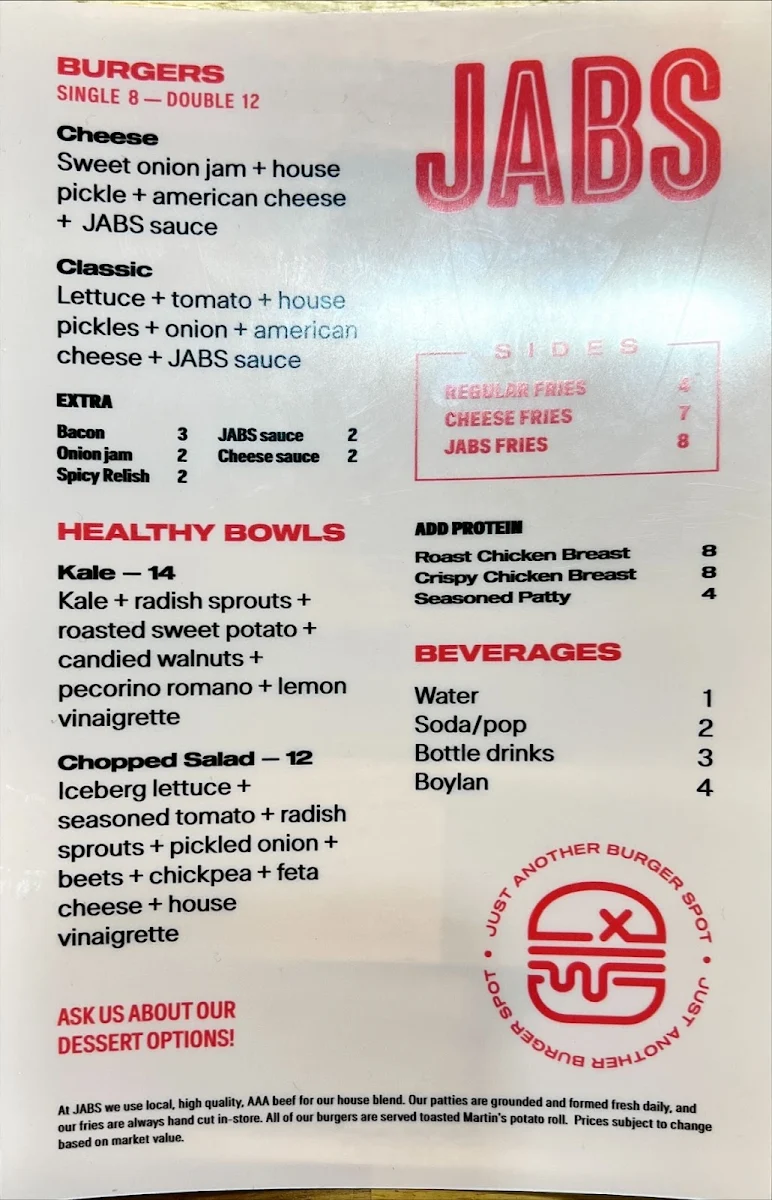 Menu, JABS - St Clair West