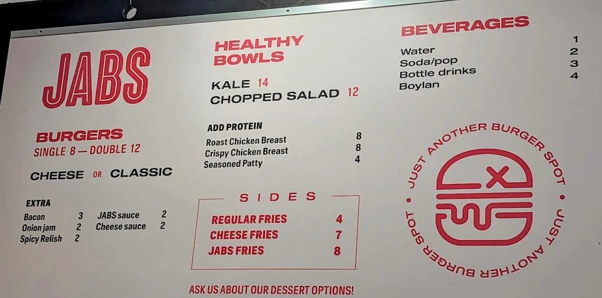 Menu, JABS - St Clair West