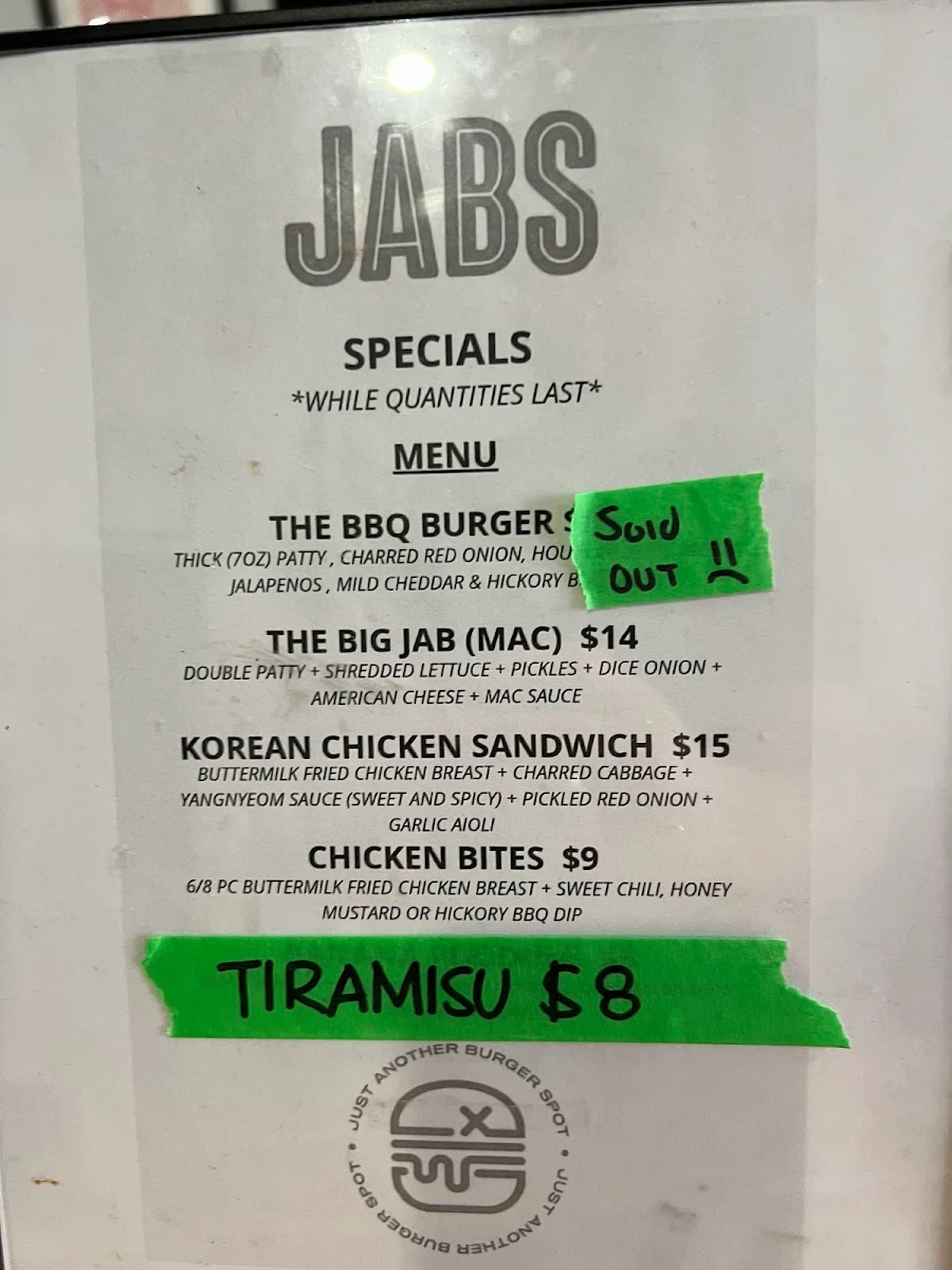 Menu, JABS - St Clair West