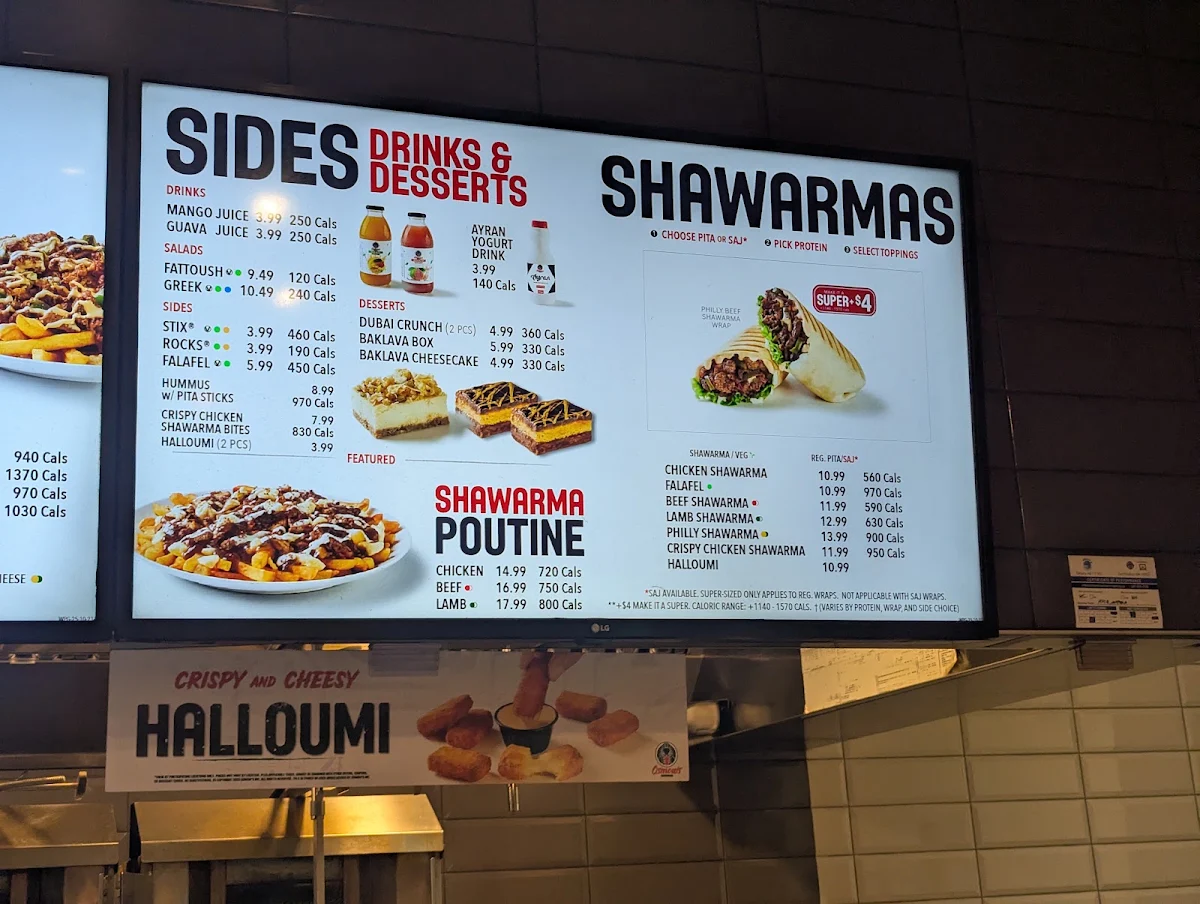 Menu, Osmow's Shawarma
