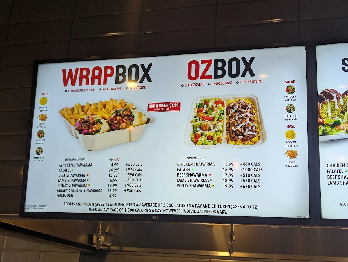 Menu, Osmow's Shawarma