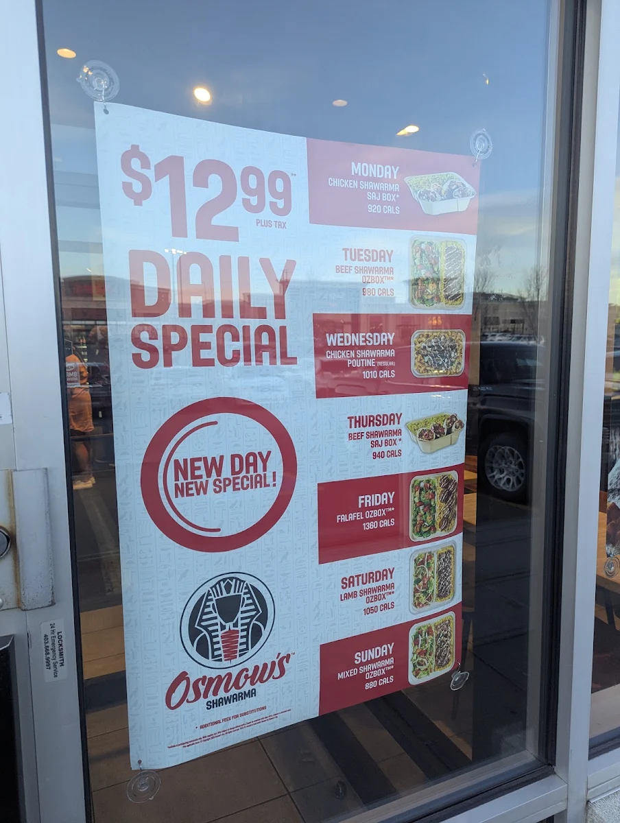 Menu, Osmow's Shawarma