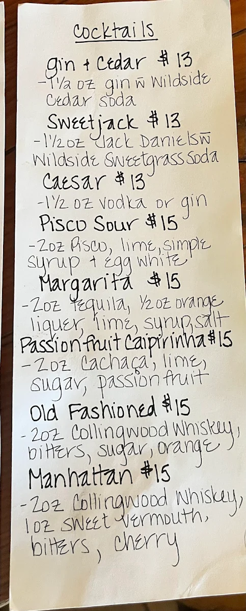 Menu, The Flying Chestnut Kitchen